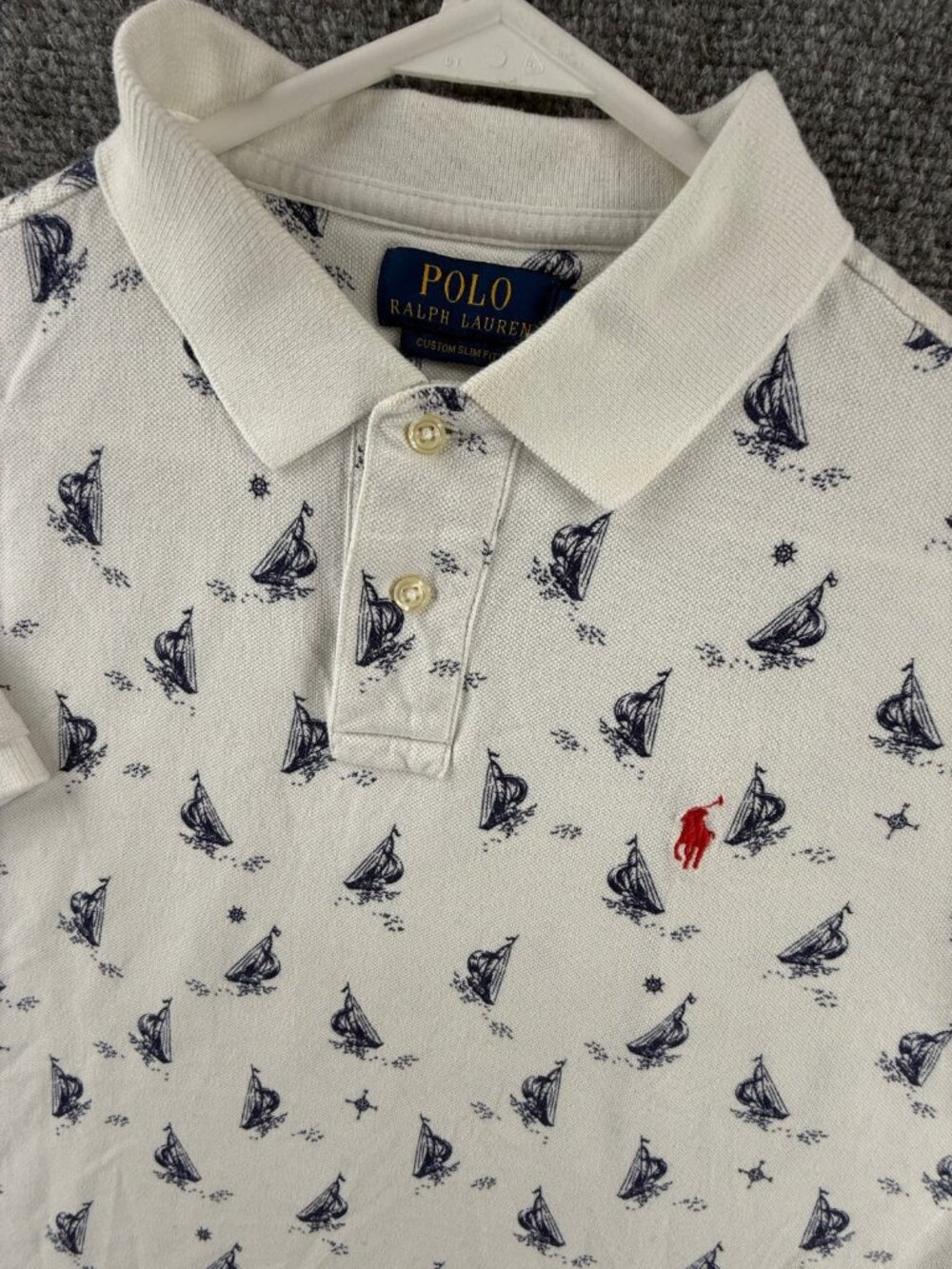 Polo Ralph Lauren Sailboat Print Nautical Blue White Custom Slim Fit Medium QR
